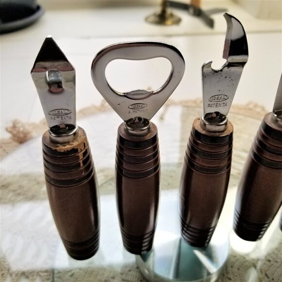 Vintage Mid Century Bar Tool Set with Wood Barrel Handles Ideal Viking - Picture 3 of 11